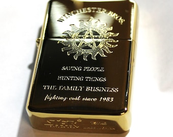 solid Brass Supernatural WINCHESTER gold lighter with Gift Tin