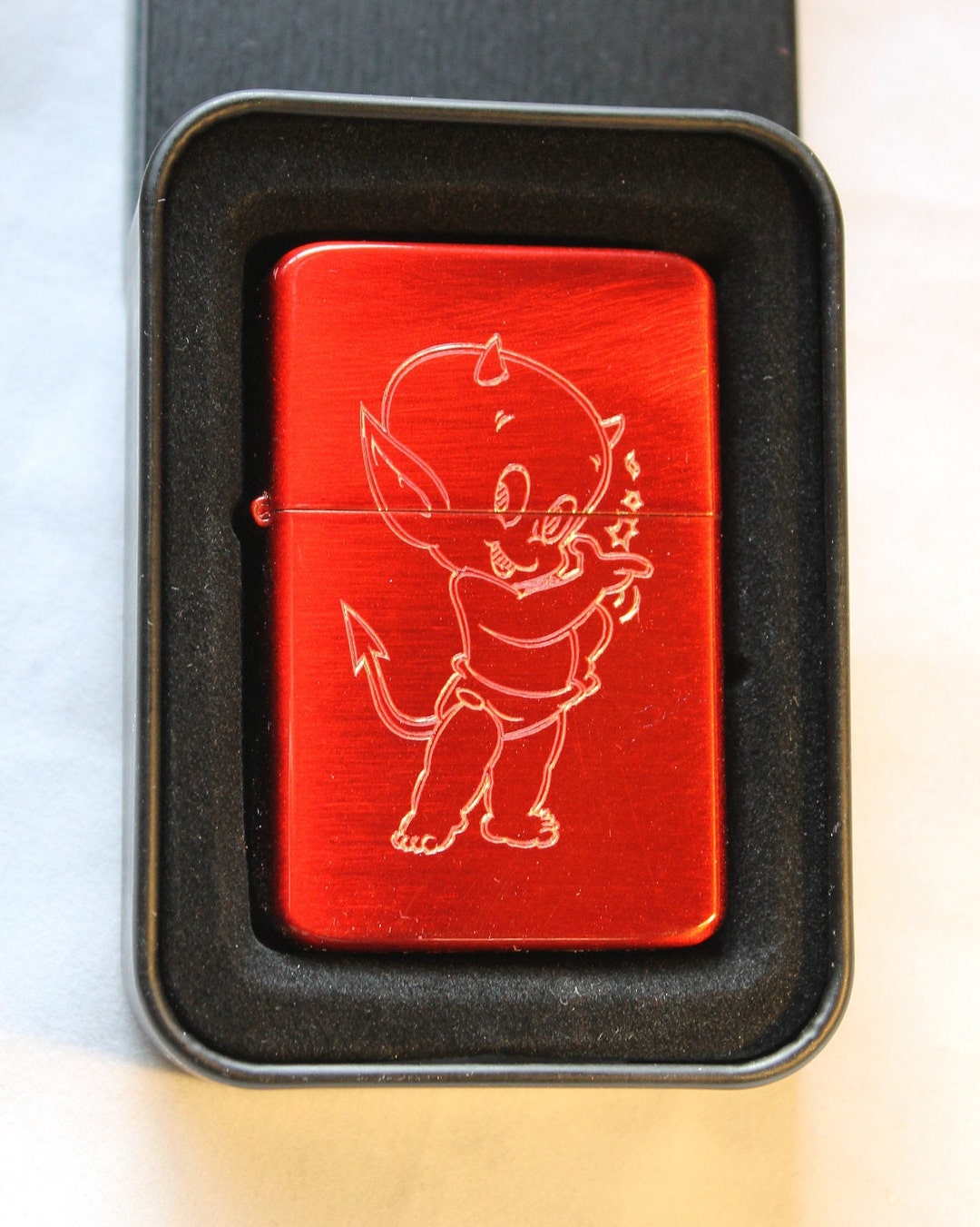 Baby Devil Solid Brass Lighter in Red & Gift Tin- FREE ENGRAVING - Etsy