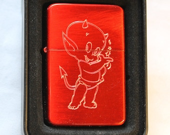 Baby Devil Solid Brass Lighter in Red  & Gift Tin- FREE ENGRAVING