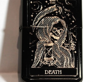 Death Tarot Card Custom Engraved Lighter || Personalised Lighter Gift for Him & Her || Brass Flip Lighter Vintage Design || Tarot Gift