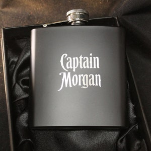 Captain Morgan Black Hip Flask, FREE ENGRAVING, Theme Gift