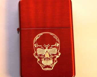 Skull doom LIGHTER red brass & Gift Box - Occult - goth FREE ENGRAVING - Gift Boxed included