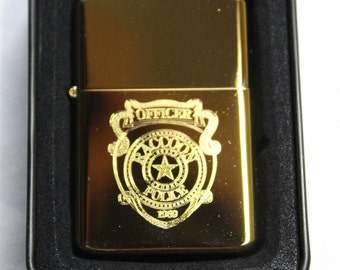 Raccoon City R.P.D. Brass Lighter in Gold or Chrome  & Gift Tin- FREE ENGRAVING