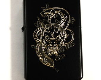 HANNYA - Yakuza Engraved Brass Lighter Finished in Matte HANNYA - Yakuza Engraved Brass Lighter Finished in Matte