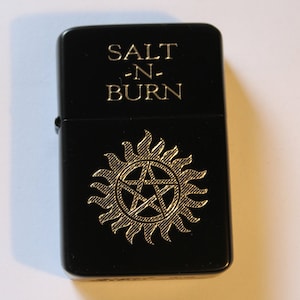 Supernatural Anti Possession Pentagram Salt n Burn Refillable Lighter- Personalised
