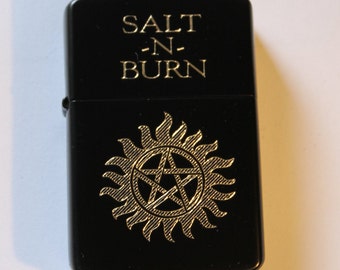 Supernatural Anti Possession Pentagram Salt n Burn Refillable Lighter- Personalised