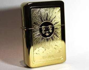 The Sun Tarot Card Custom Engraved Gold Lighter || Personalised Lighter Gift || Brass Flip Lighter Vintage Design || Tarot Gift