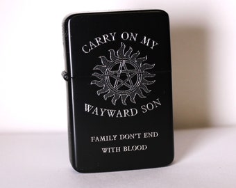 Supernatural Engraved Lighter, Brass black lighter Gift, Custom Lighter, Sam and Dean, Christmas Gift- FREE ENGRAVING