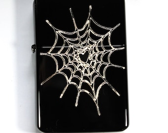 Spiders Web Brass flip top Lighter in red  & Gift Box - FREE Personalisation