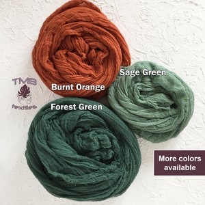 Burnt Orange Cheesecloth Table Runner, Sage Forest Backyard Boho Wedding Decor, Wedding Backdrop for Reception, Gauze Napkins, Aisle Runners