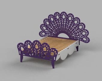 Peacock wooden bed for dolls vector svg file dollhouse furniture cnc router file DIY Laser cut dxf cdr vector project - 3, 4, 6 mm.