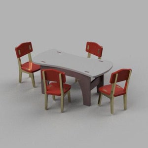 Dollhouse Miniature  Hand-made Dining Table miniature garden furniture picnic table chairs Doll furniture Table and chairs 3, 4, 6 mm.