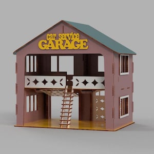 Wooden toy car garage wood working plans lasercut dollhouse garage laser cut plans dollhouse plan 4,6,8 mm