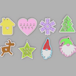 File di taglio laser in formato SVG per ornamenti natalizi, personalizzabili, 8 modelli per ornamenti per l&#39;albero di Natale, giocattoli per l&#39;albero di Natale in formato SVG