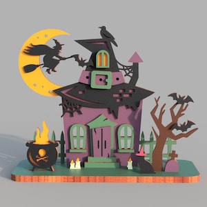 File SVG per taglio laser della casa stregata di Halloween: decorazioni fai da te in 3D (download digitale)