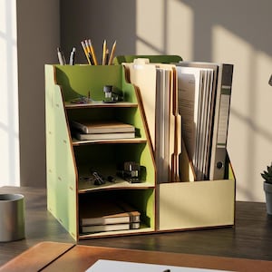 Laser Cut Desk Organizer File – 3D Paper Tray, Pen Holder SVG (Digital Download)