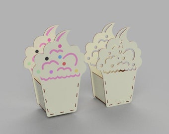 ice cream shaped box - woodworking plan for laser cutting machine vector - 3, 4, 6 mm.