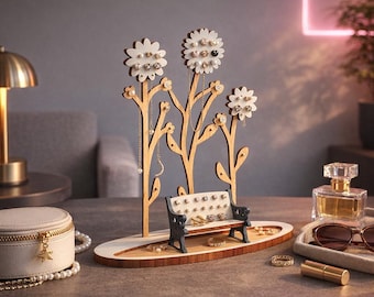 Flower Garden Jewelry Stand Laser Cut Files, Floral Earring Holder SVG (Digital Download)