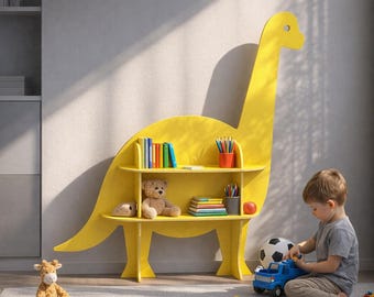 Estantería Montessori de dinosaurios (archivo de corte láser) / Plano de muebles de madera para niños (SVG, DXF)
