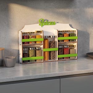 Especiero de pared de madera cortado con láser: Organización de cocina SVG (6 mm)