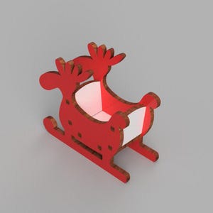 Laser Cut Christmas Santa Sleigh File Candy Dish Deer Sleigh Glowforge Xtool cnc dxf svg cdr 3, 4, 6, 8, 10 mm