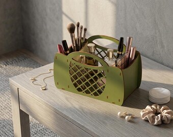 3D Makeup Organizer SVG, Laser Cut Caddy DXF, Wooden Cosmetic Holder (Digital Download)
