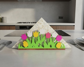 Tulips Napkin Holder SVG File: Laser Cut Wood Design (4mm)