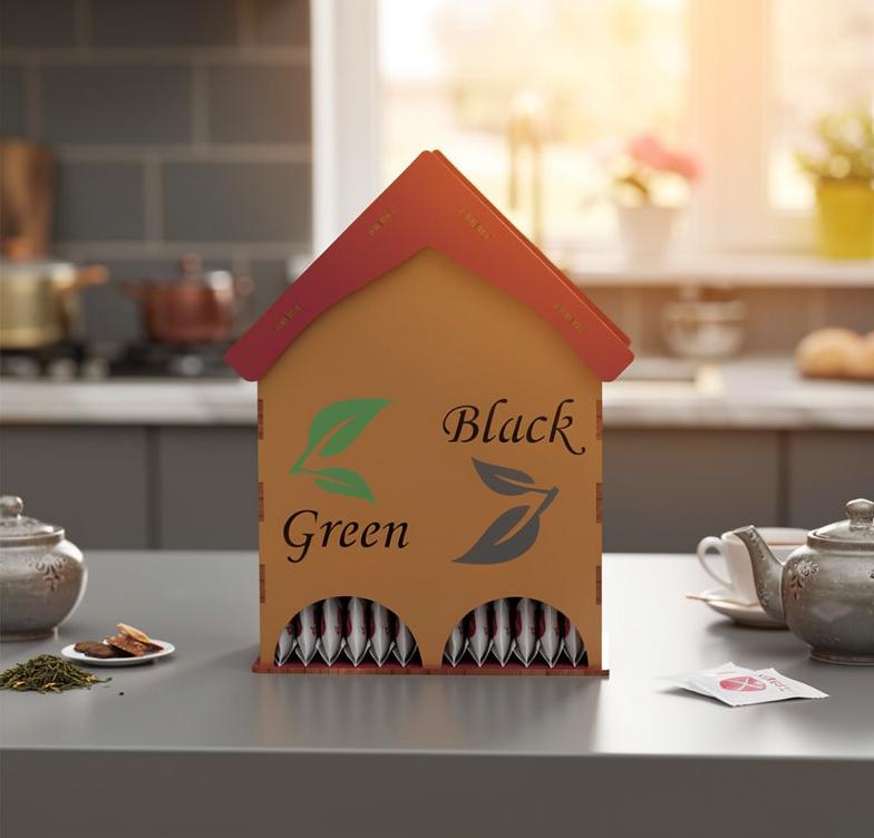 Double Tea House Laser Cut File | Wooden Tea Bag Organizer SVG