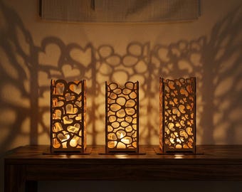 Wooden Candle Holder SVG Bundle: Laser Cut Lantern, Modern Table Lamp Decor (Digital Download)