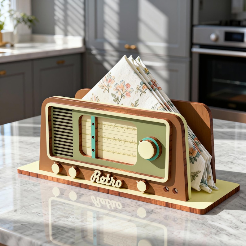 Retro Radio Wooden Napkin Holder Svg: Laser Cut File (SVG, DXF, PDF) image 2