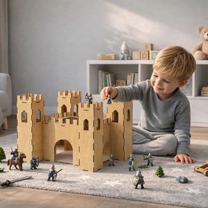Castello medievale tagliato al laser: puzzle giocattolo in legno (file digitali, spessori del materiale 3-6 mm)