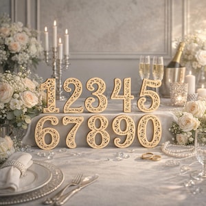 Números de mesa de boda ornamentados en formato SVG, archivos de corte láser, decoración de boda de lujo (descarga digital)