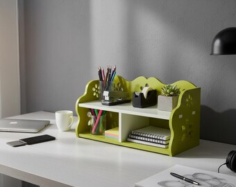 Desk Shelf Organizer SVG | Laser Cut File, Wood Stationery Storage (Digital Download)