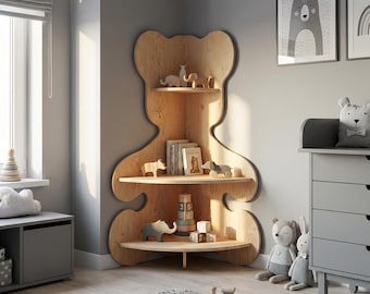 Bear Corner Shelf Laser Cut Files, Kids Room Decor SVG, Nursery 3D Wood Organizer