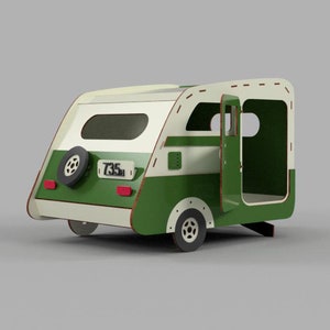 Cat House Corte láser Camper remolque SVG planos de la casa del gato Archivos de corte láser Glowforge archivos caseros del gato plantilla cnc corte láser SVG DXF 4, 6, 8 mm