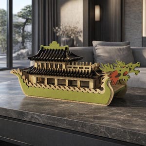 3D Dragon Boat SVG Laser Cut File – Chinese Pavilion Ship Model (Digital Plan)