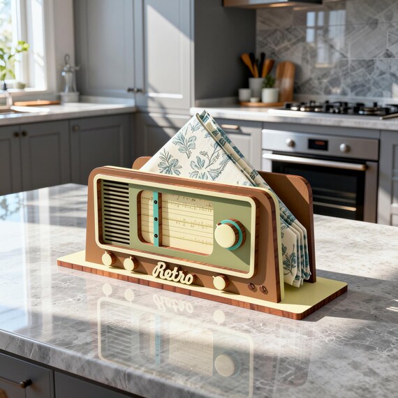 Retro Radio Wooden Napkin Holder Svg: Laser Cut File (SVG, DXF, PDF)