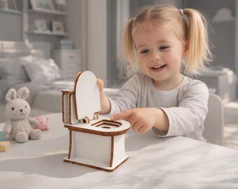 Laserskuren fil för dockhustoalett, miniatyrritning för badrumsmöbler (digital nedladdning)