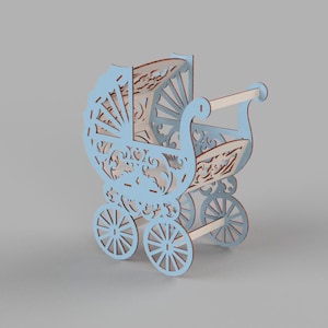 ベビーカー レーザーカット デザイン Glowforge 切断プラン 木製乳母車 レーザー ファイル ベビーカー 木製ベビーカー svg dxf pdf 3、4、6、8、10 mm。