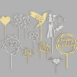 10 Cake Toppers svg Happy Birthday Cake Topper svg Topper Laser Cut Birthday Topper svg Cake Topper Cut File Easy Cut Instant Download