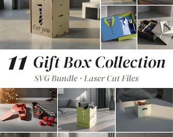Ensemble de fichiers SVG pour coffret cadeau, 11 fichiers de découpe laser pour organiseur de bureau de garçon d'honneur, boîte en bois Glowforge xTool DXF, téléchargement numérique