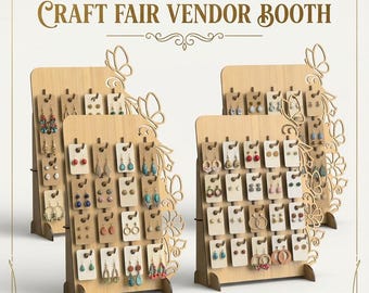 4 Sizes Earring Display Stand SVG Bundle, Peg Board Butterfly Floral Accent, Craft Fair Vendor, 4mm 6mm, Laser Cut Files Glowforge xTool