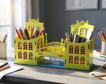 City Bridge Laser Cut File – Romantic Swan Pen Stand, Desk Organizer SVG (Digital File)