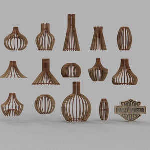 SET of 15! Wooden Parametric Lamp Shade Laser Cut File Laser Engraved CNC router Files cdr dxf Chandelier