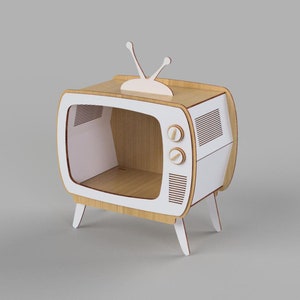 Domek dla kota TV Legowisko dla zwierząt 6 rozmiarów Projekt dla zwierząt Pliki cyfrowe Pliki do cięcia laserowego Stary telewizor legowisko dla kota Drewniany domek dla kota Domek dla kota w kształcie kostki Telewizor legowisko dla kota