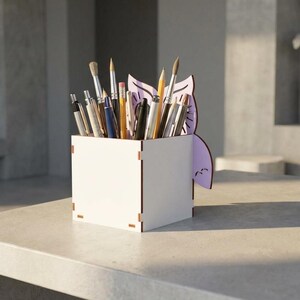 Pencil Cup SVG Wood Desk Organizer Pen Holder for Desk Pencil Box Wooden Planter Box Desktop Organizer Pen Cup Owl Box Design Laser Cut DXF