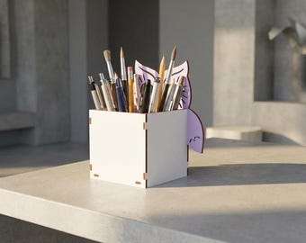 Potloodbeker SVG houten bureau organisator pennenhouder voor bureau pennenbakje houten plantenbak desktop organizer pennenbeker uilendoos ontwerp lasergesneden DXF