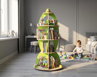 Rocket Ship Bookshelf Laser Cut Files, Space Nursery 3D Wooden Organizer (Digital Download)