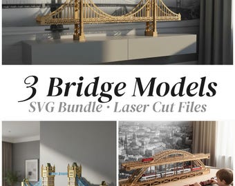 Ensemble de fichiers SVG de modèles de ponts, 3 fichiers de découpe laser de ponts en bois, pont ferroviaire de la Golden Gate Tower, projets Glowforge xTool, téléchargement numérique