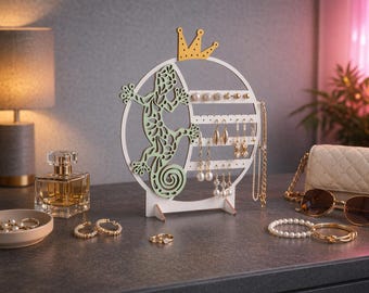 Lizard Earring Holder Laser Cut File | Chameleon Jewelry Stand SVG DXF (Digital Download)